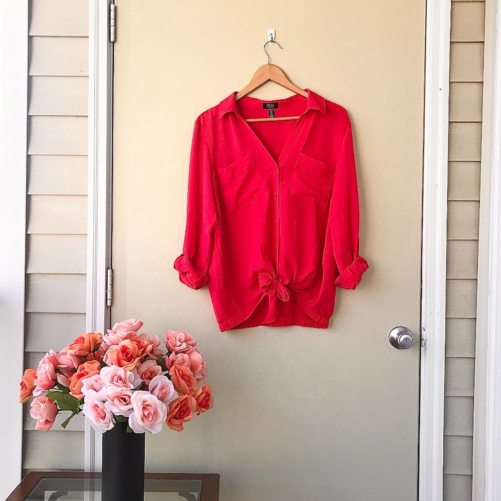 -JONES NEW YORK Pink Tie Up & Button Up Top